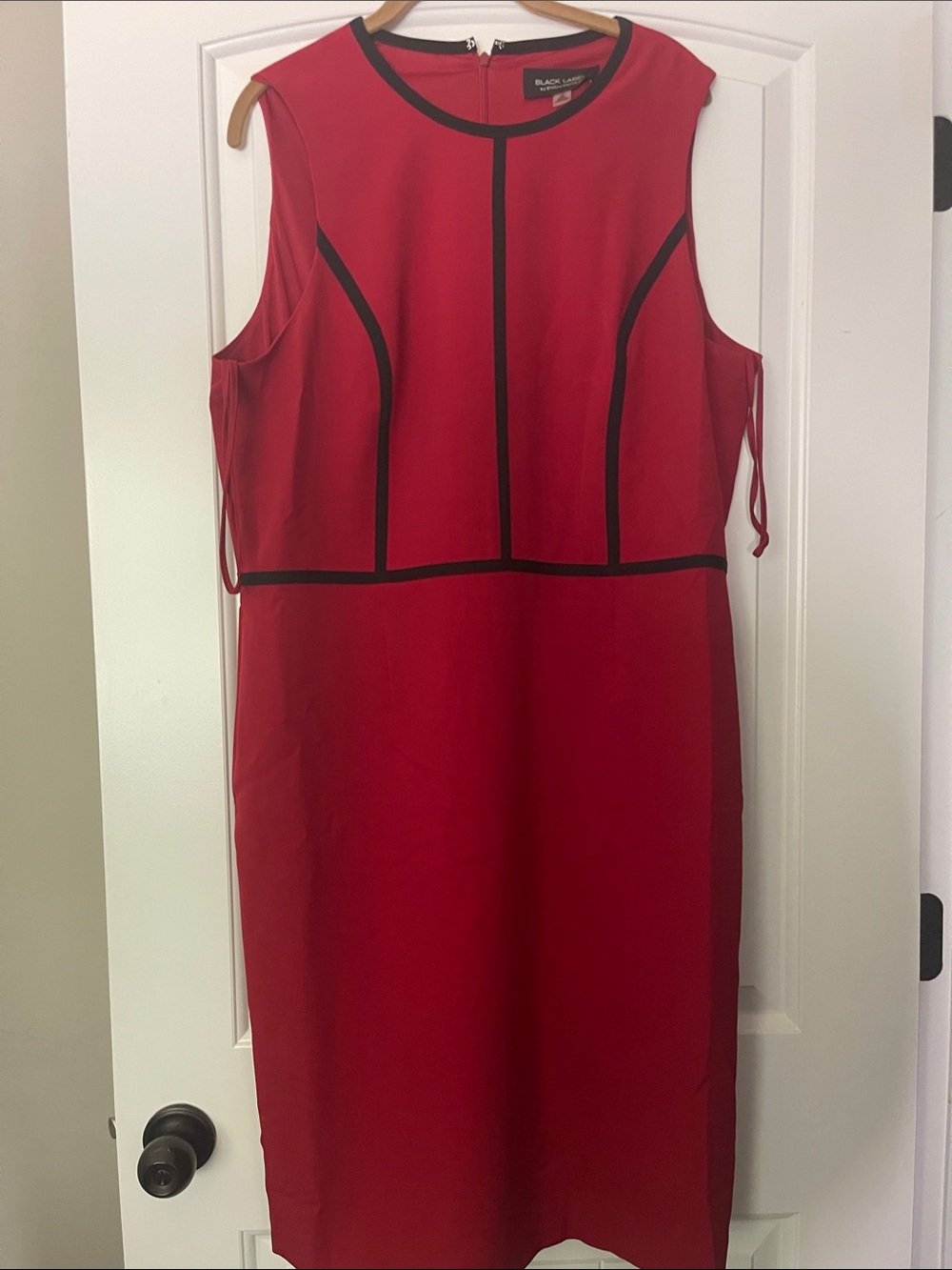 Black Label by Evan Picone Red Midi Dress with Black Trim